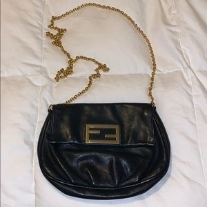 Authentic Fendi Napa leather crossbody black bag